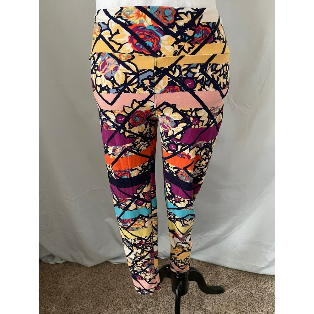 LuLaRoe Striped Rose Diamond Print Colorful Soft Stretch Leggings/Pants - Picture 1 of 8